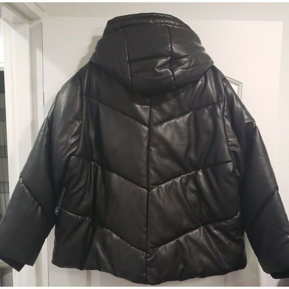 Andrew Marc Performance Hooded Puffer Faux Leather‎ Jacket Coat Size 1X NWT - Picture 6 of 8